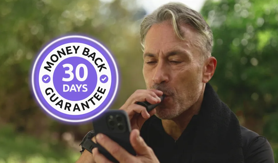 Lumen Review 2026: Does This Handheld Metabolism Tracker Actually Work? 7 Man using device with guarantee badge